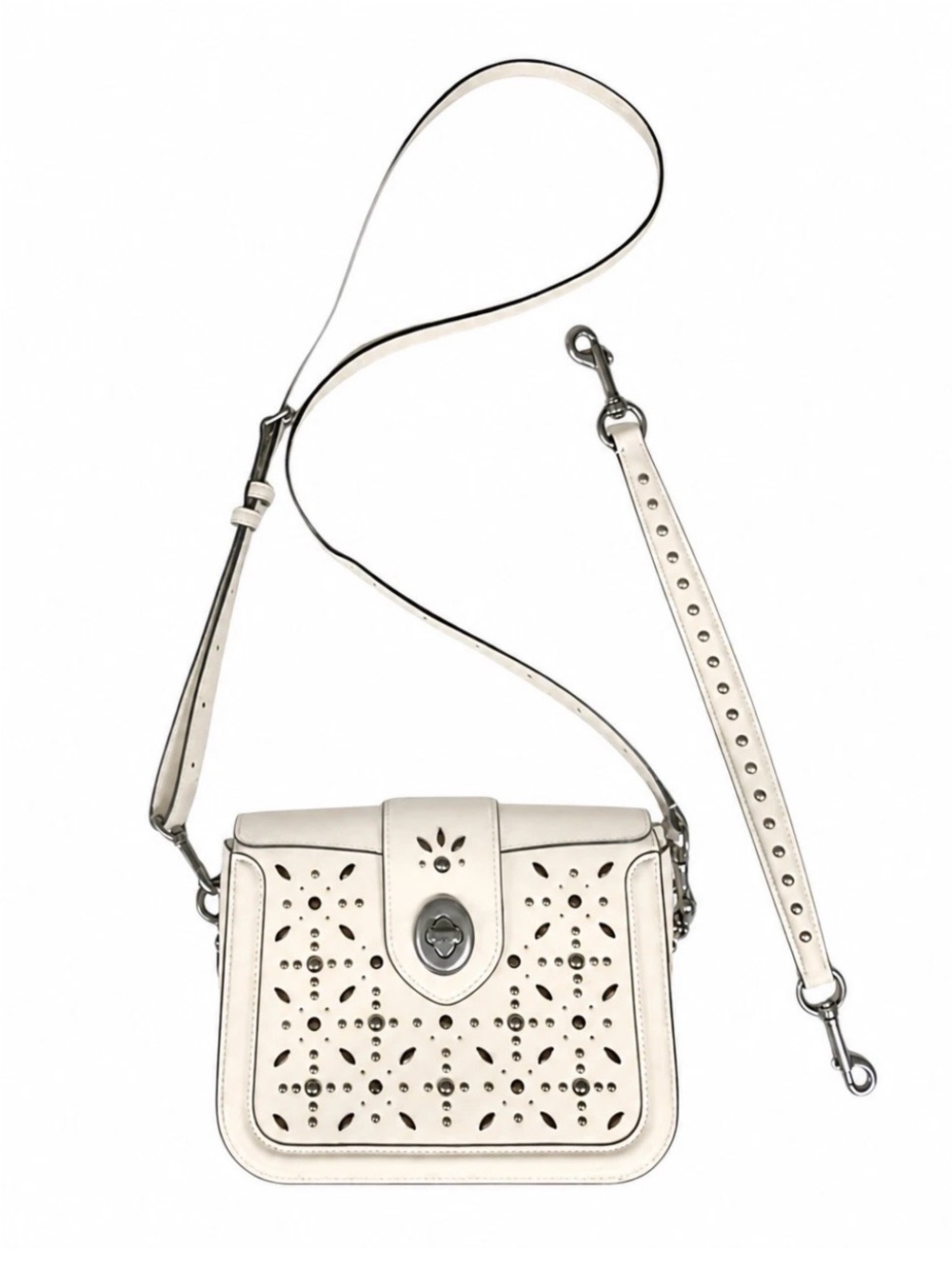 Coach Page Chalk Cream Prairie Rivets Crossbody Satchel Purse 8.5' x 7" x 3" - Picture 3 of 13
